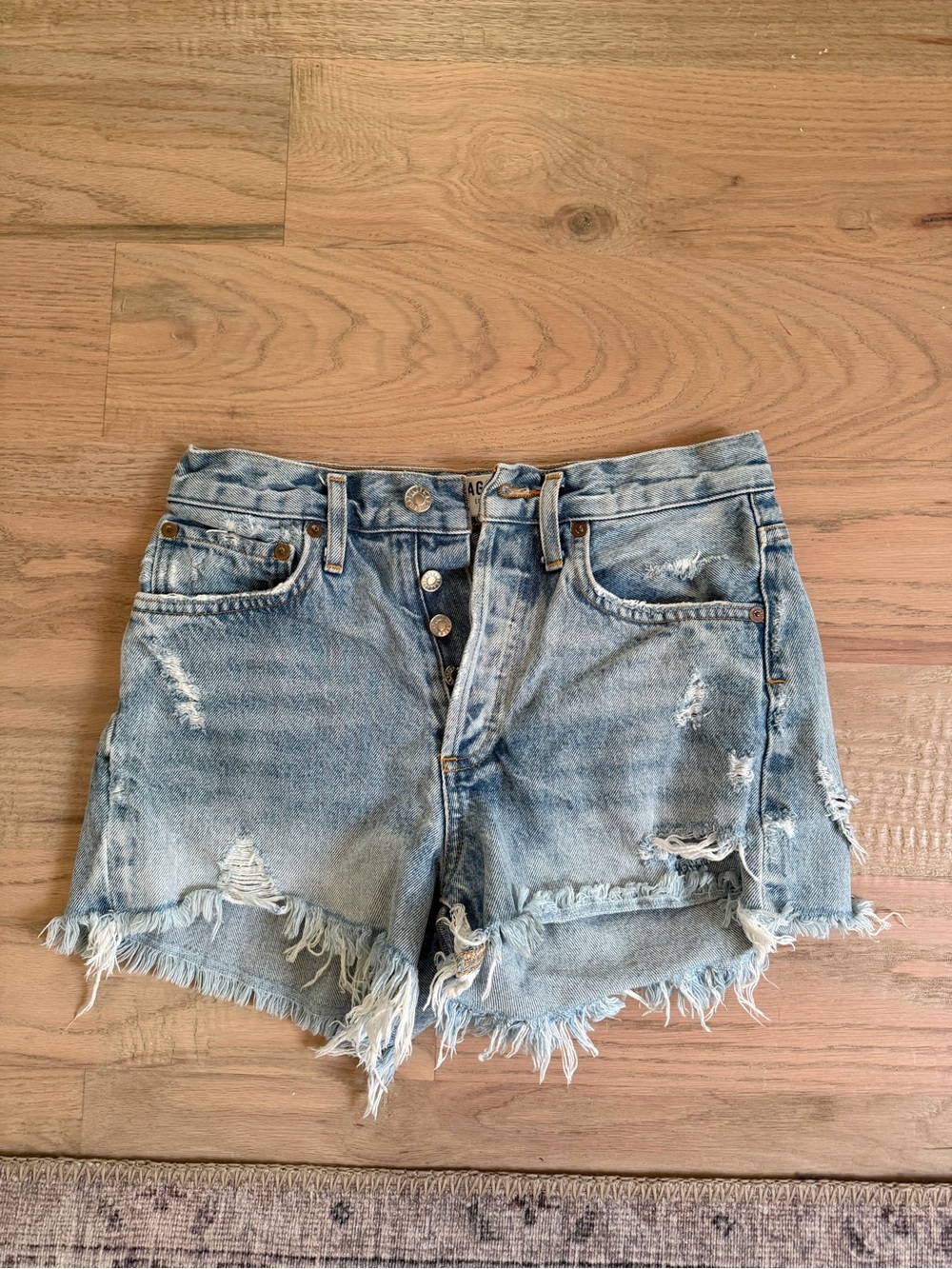 Agolde Parker Light Blue Distressed Denim Cutoff Shorts- color Swapmeet
